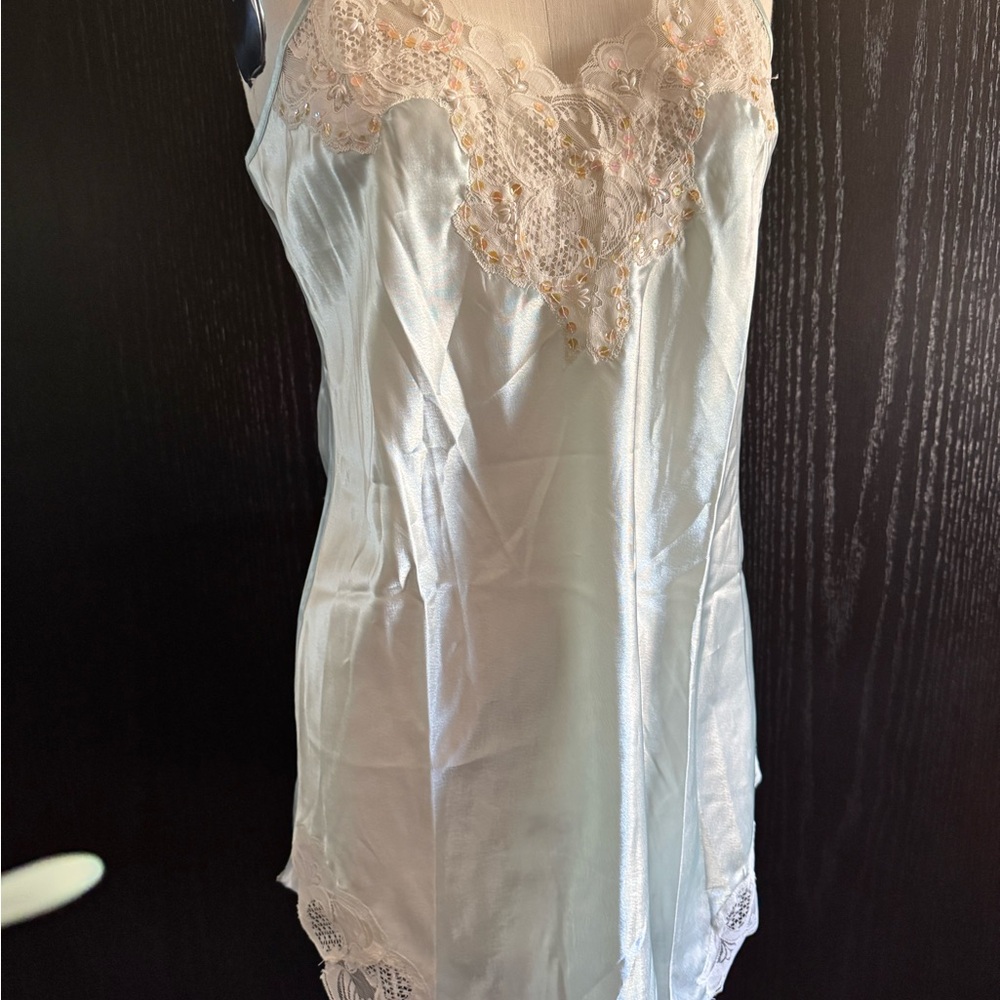 Elegant Pale Blue/Green Slip Dress w/ Beautiful Detailing